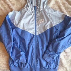 Nike Light Blue and White Hooded Jacket